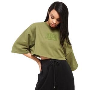 Nwot PUMA FENTY RIHANNA Sweatshirt S Olive Embroidery-Logo Oversize Crop 1/2-Slv